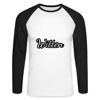 Witten - Textdesign mit Stadtnamen - Unisex Baseballshirt langarm - Weiß/Schwarz - Vorne - Nik (191cm)