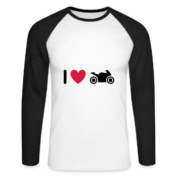 ★ Designfarben änderbar ★ Ich liebe Motorräder - Unisex Baseballshirt langarm - Weiß/Schwarz - Vorne - Nik (191cm)