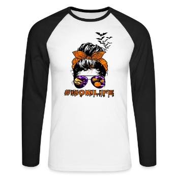 Mama Leben Halloween - Unisex Baseballshirt langarm - Weiß/Schwarz - Vorne - Nik (191cm)