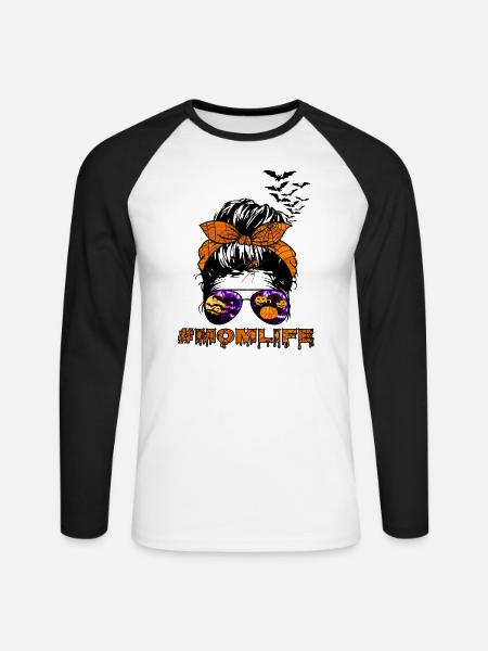 Mama Leben Halloween - Unisex Baseballshirt langarm - Weiß/Schwarz
