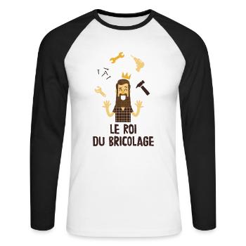 Le roi du bricolage - T-shirt baseball manches longues Homme - blanc/noir - Devant - Nik (191cm)