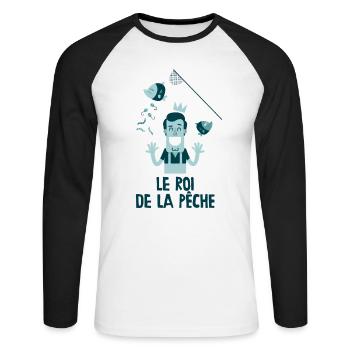 Le roi de la pêche - T-shirt baseball manches longues Homme - blanc/noir - Devant - Nik (191cm)