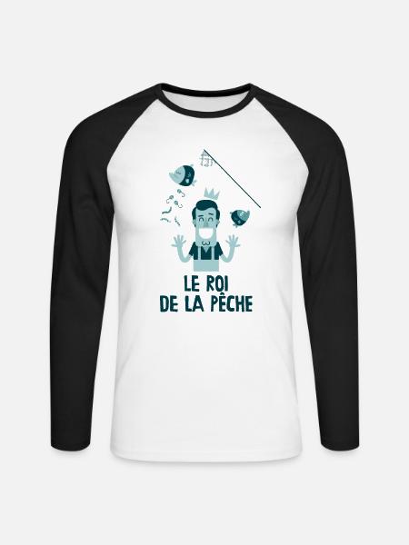 Le roi de la pêche - T-shirt baseball manches longues Homme - blanc/noir