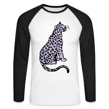 Léopard Assis par Cheerful Madness!! - T-shirt baseball manches longues Homme - blanc/noir - Devant - Nik (191cm)
