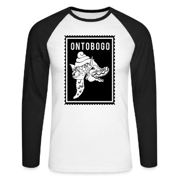 Ontobogo - Wayang - Unisex Baseballshirt langarm - Weiß/Schwarz - Vorne - Nik (191cm)