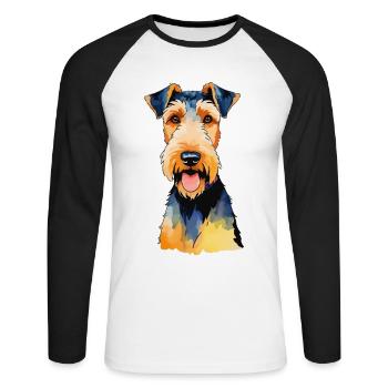 Airedale Terrier Aquarelle - T-shirt baseball manches longues Homme - blanc/noir - Devant - Nik (191cm)
