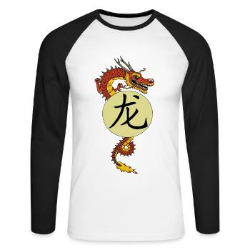 Chinesischer Roter Drache - Unisex Baseballshirt langarm - Weiß/Schwarz - Vorne - Nik (191cm)