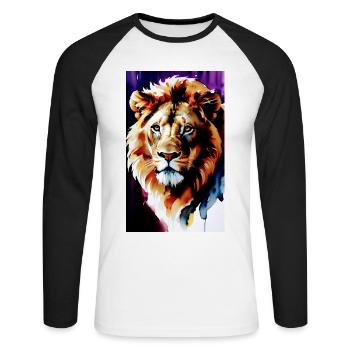 Watercolour Lion's Head - Unisex Long Sleeve Baseball T-Shirt - white/black - Front - Nik (191cm)
