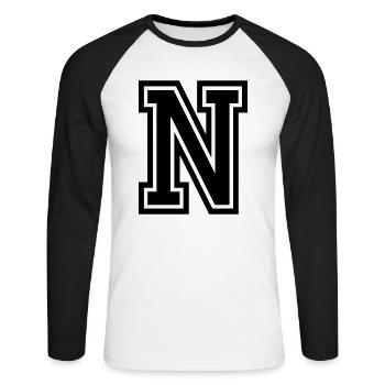 N - Unisex Baseballshirt langarm - Weiß/Schwarz - Vorne - Nik (191cm)