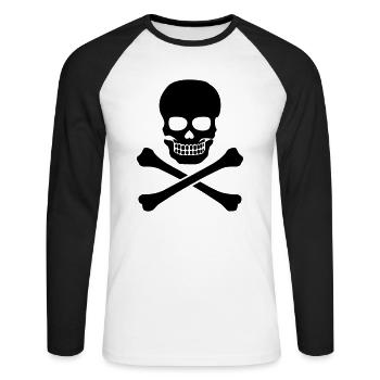 Totenkopf - Unisex Baseballshirt langarm - Weiß/Schwarz - Vorne - Nik (191cm)