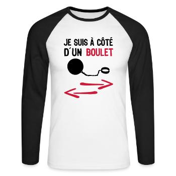 je suis cote boulet insulte1 - T-shirt baseball manches longues Homme - blanc/noir - Devant - Nik (191cm)