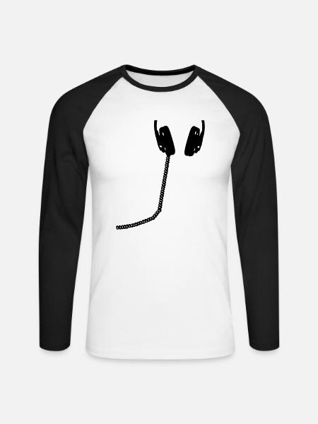 Kopfhörer, DJ, Headset, Musik, Bass, Sound, - Unisex Baseballshirt langarm - Weiß/Schwarz