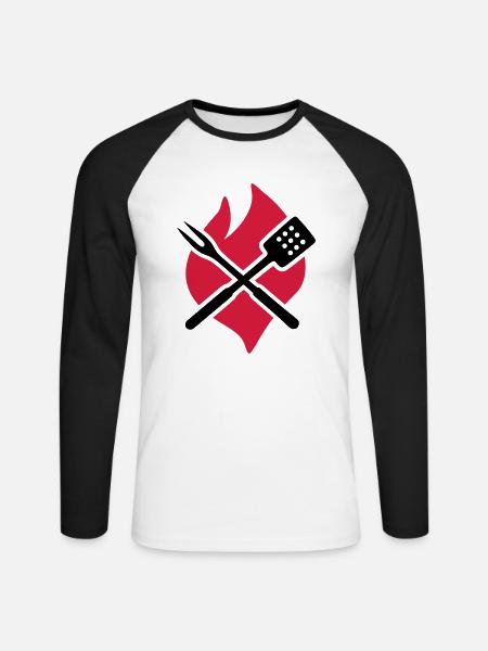 BBQ barbecue - Unisex Long Sleeve Baseball T-Shirt - white/black