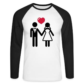 Mariée et le marié avec coeur - T-shirt baseball manches longues Homme - blanc/noir - Devant - Nik (191cm)
