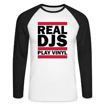 Real DJS PLAY VINYL - Unisex Baseballshirt langarm - Weiß/Schwarz - Vorne - Nik (191cm)