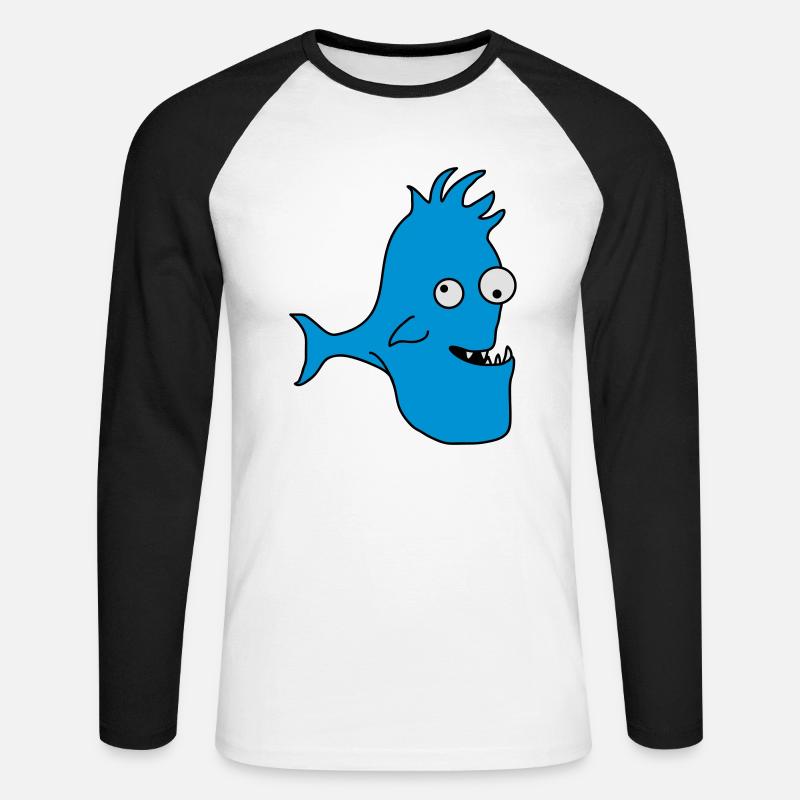 Stupid Crazy Comic Fish - Unisex Baseballshirt langarm - Weiß/Schwarz
