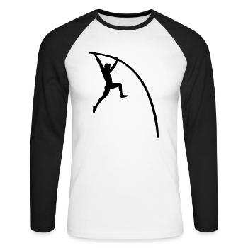 Stabhochsprung - Unisex Baseballshirt langarm - Weiß/Schwarz - Vorne - Nik (191cm)