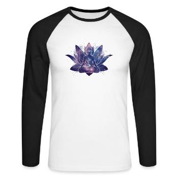Lotus Yoga Galaxy - Unisex Baseballshirt langarm - Weiß/Schwarz - Vorne - Nik (191cm)