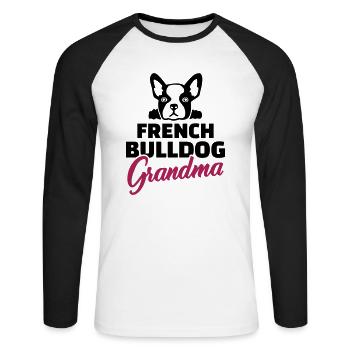 Français Bouledogue - T-shirt baseball manches longues Homme - blanc/noir - Devant - Nik (191cm)
