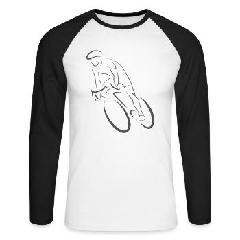Sportsman training with a racing bike - Unisex Long Sleeve Baseball T-Shirt - white/black - Front - Nik (191cm)