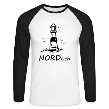 NORDisch - Unisex Baseballshirt langarm - Weiß/Schwarz - Vorne - Nik (191cm)