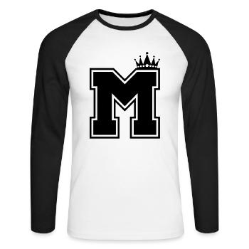 buchstabe M Krone - Unisex Baseballshirt langarm - Weiß/Schwarz - Vorne - Nik (191cm)