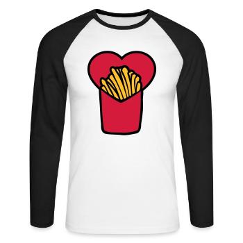 French Fries Love - Unisex Baseballshirt langarm - Weiß/Schwarz - Vorne - Nik (191cm)