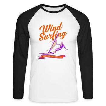 Windsurfing-Surfer-Sommer-Wassersport - Unisex Baseballshirt langarm - Weiß/Schwarz - Vorne - Nik (191cm)