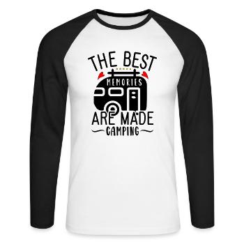 Les meilleurs souvenirs sont faits en camping - T-shirt baseball manches longues Homme - blanc/noir - Devant - Nik (191cm)