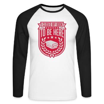I closed my book - Unisex Baseballshirt langarm - Weiß/Schwarz - Vorne - Nik (191cm)