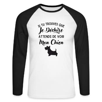 Mon Chien déchire 2 - T-shirt baseball manches longues Homme - blanc/noir - Devant - Nik (191cm)