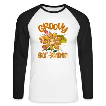 Groovy Arrière-grand-mère Famille assortie vintage - T-shirt baseball manches longues Homme - blanc/noir - Devant - Nik (191cm)