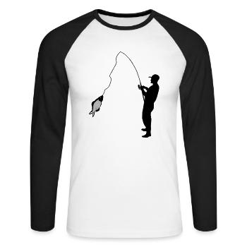 Angler - Unisex Baseballshirt langarm - Weiß/Schwarz - Vorne - Nik (191cm)