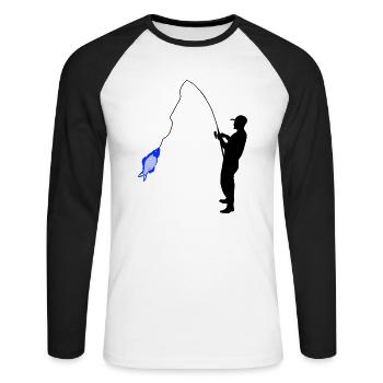 Angler - Unisex Baseballshirt langarm - Weiß/Schwarz - Vorne - Nik (191cm)