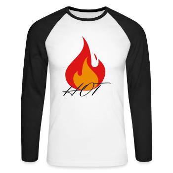 Flamme Chaude Flamme Chaude comme le feu - T-shirt baseball manches longues Homme - blanc/noir - Devant - Nik (191cm)