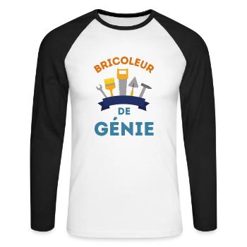 Bricoleur de génie 5 - T-shirt baseball manches longues Homme - blanc/noir - Devant - Nik (191cm)