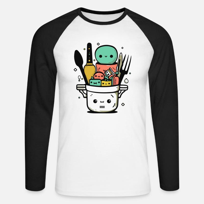 Kawaii cookware - Unisex Long Sleeve Baseball T-Shirt - white/black