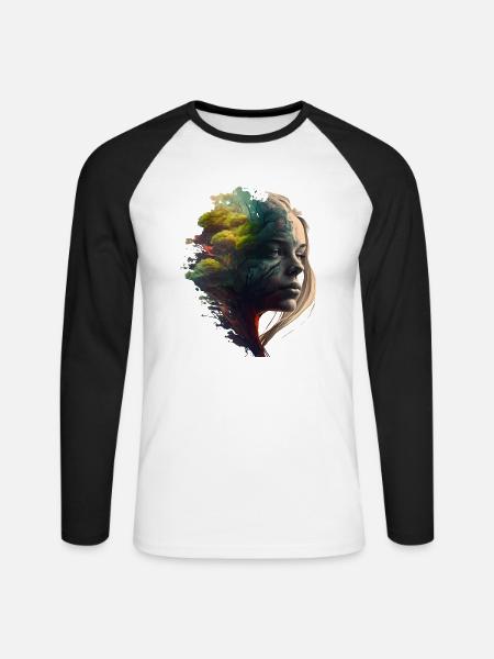 Rainbowtree-Nature-Girl - Unisex Baseballshirt langarm - Weiß/Schwarz
