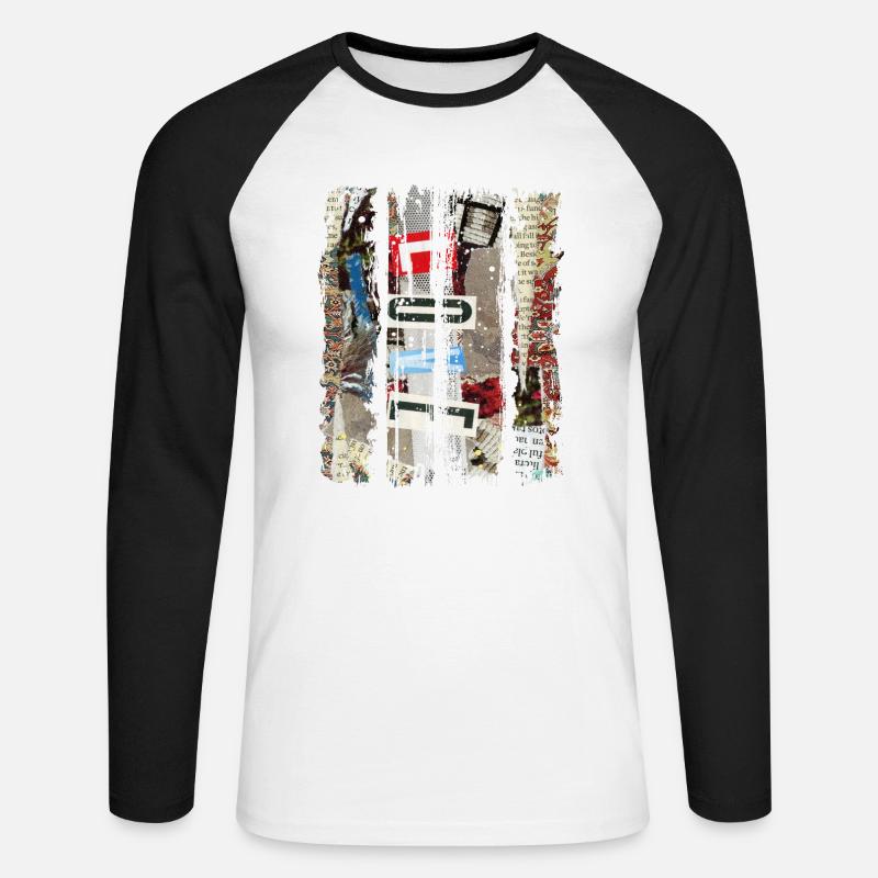 Zeitungsausschnitte Scrapbook Zeitschriften Alphabet Code - Unisex Baseballshirt langarm - Weiß/Schwarz