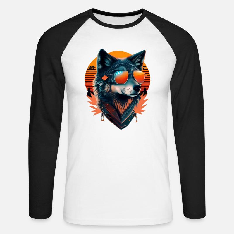 Wolf - Unisex Baseballshirt langarm - Weiß/Schwarz