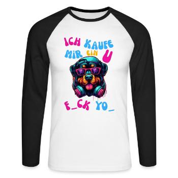 Rottweiler "Fuck You" - Unisex Baseballshirt langarm - Weiß/Schwarz - Vorne - Nik (191cm)