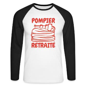 POMPIER A LA RETRAITE / POMPIER RETRAITÉ - T-shirt baseball manches longues Homme - blanc/noir - Devant - Nik (191cm)