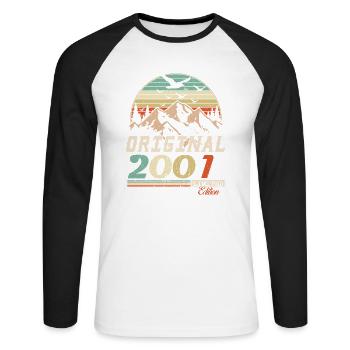 2001 Vintage Retro Geburtstag Vintage Geschenk - Unisex Baseballshirt langarm - Weiß/Schwarz - Vorne - Nik (191cm)