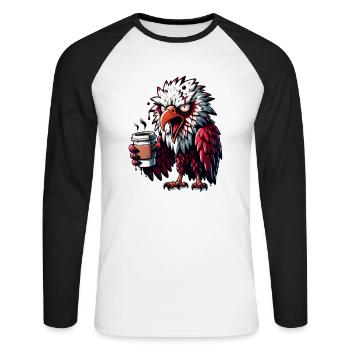 Geier als Morgenmuffel vor dem 1. Kaffee - Unisex Baseballshirt langarm - Weiß/Schwarz - Vorne - Nik (191cm)