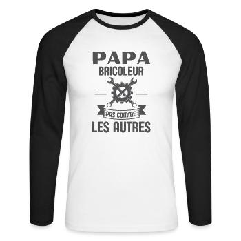 Papa bricoleur pas comme les autres - T-shirt baseball manches longues Homme - blanc/noir - Devant - Nik (191cm)
