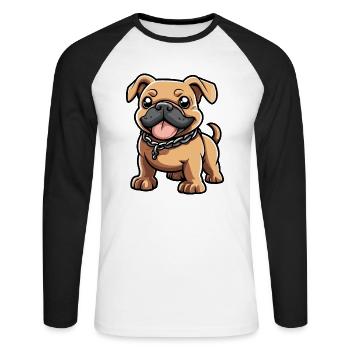 Bulldog Dog Comic Cute - Unisex Long Sleeve Baseball T-Shirt - white/black - Front - Nik (191cm)