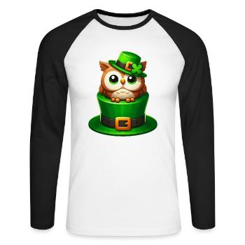 Süße St. Patrick's Day Eule mit Zylinder - Unisex Baseballshirt langarm - Weiß/Schwarz - Vorne - Nik (191cm)
