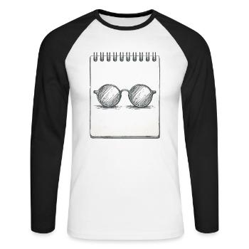 Zeichnung einer Brille - Unisex Baseballshirt langarm - Weiß/Schwarz - Vorne - Nik (191cm)
