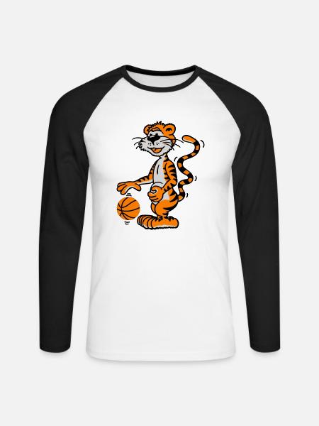 Basketballtiger - Unisex Baseballshirt langarm - Weiß/Schwarz