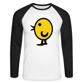 Canard, poulet, pois chiches - T-shirt baseball manches longues Homme - blanc/noir - Devant - Nik (191cm)